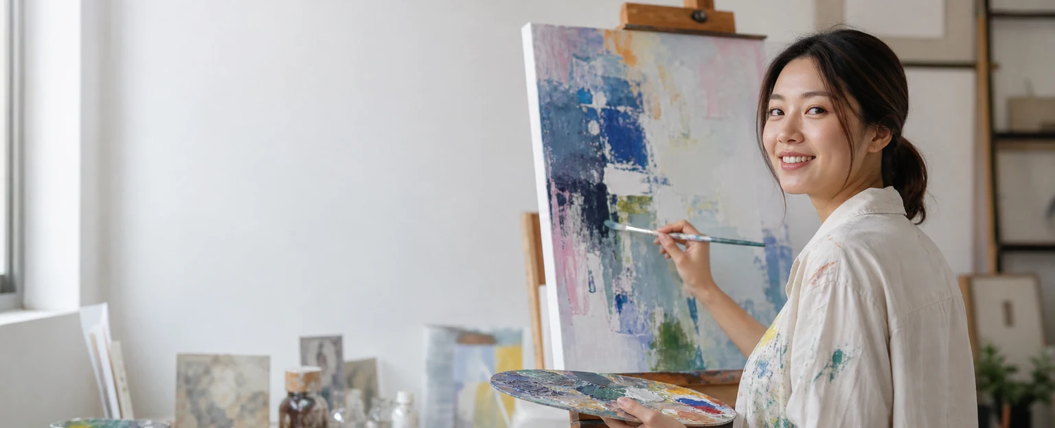 キャンバスに絵を描くアーティスト
